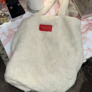 Bath & Body Works Cozy Cream Tote with Red Accent